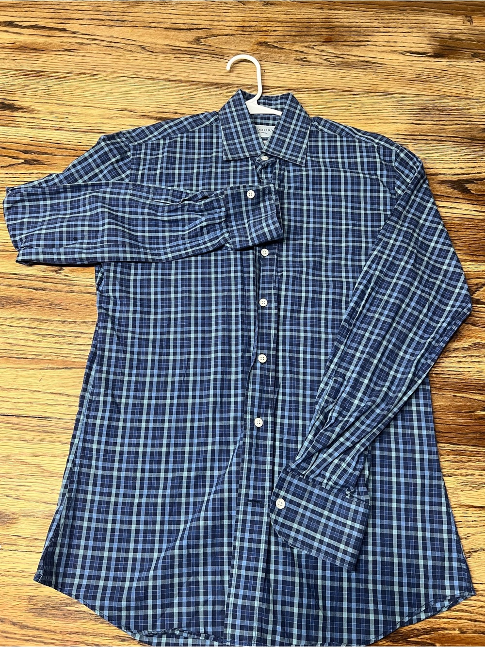 Men's Blue Plaid Long-Sleeve Dress Shirt